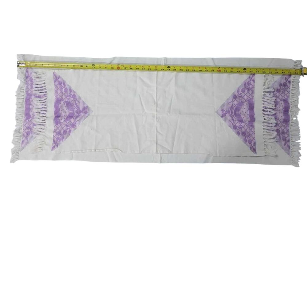 💜 Vintage Set of 4 Lavender Fringe Table Runners  – Boho Cottagecore Home Décor - Picture 4 of 8